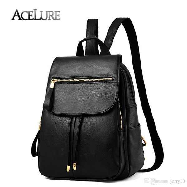 Casual Women PU Leather Backpack Brand Students Schoolbag for Teenage Girls Backpack Solid Black Travel Back Bag