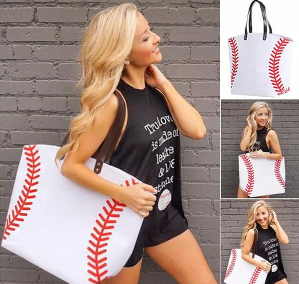 7 styles Canvas Bag Baseball Tote Sports Bags Fashion Softball Bag Football Soccer Basketball Cotton Canvas Tote Bag 10pcs