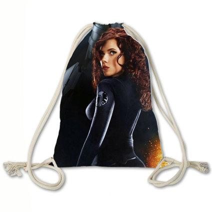 Black Widow backpack Nice printing drawstring bag Super hero daypack Film fans rucksack Sport string rope pocket Outdoor day pack