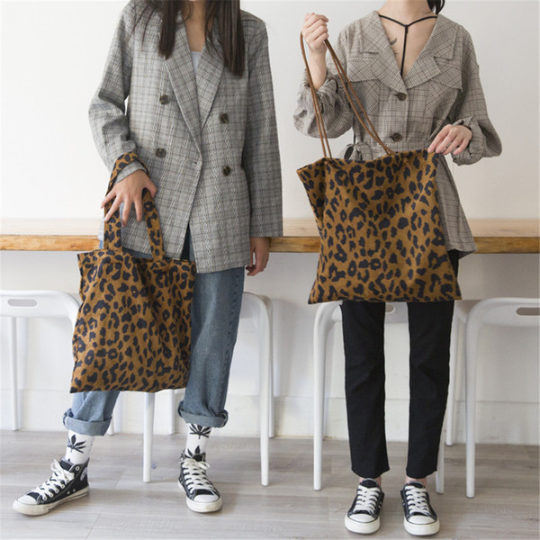 Leopard Print Shoulder Bag Corduroy Vintage Fashion Leopard Tote Hand Bags Women Ladies Casual Shopping Shopper Handbags Purse MMA1736