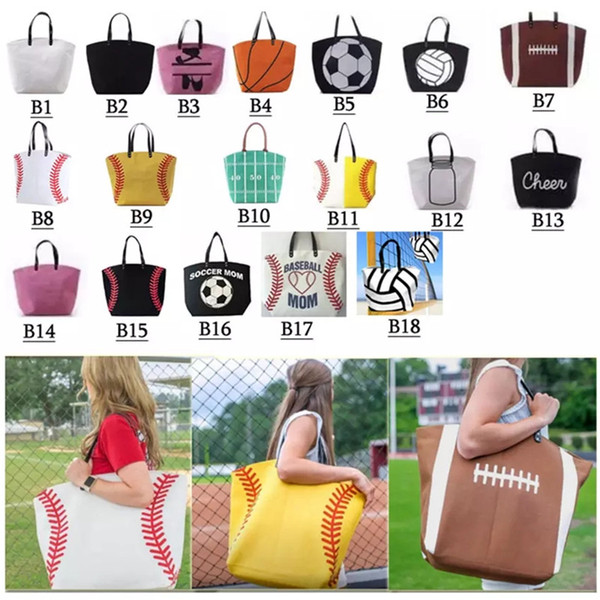 18 styles Canvas Bag Baseball Tote Sports Bags Softball Bag Football Soccer Basketball Cotton Canvas Tote Bag T0154