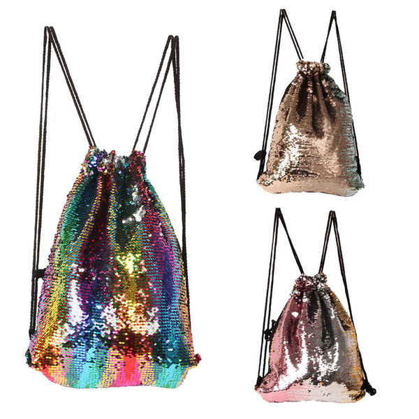 hot Fashion Drawstring Bags Women Men Roses Sports Casual Double Color Shiny Sequins Unisex shop bags Large Drawstring Bag DC094