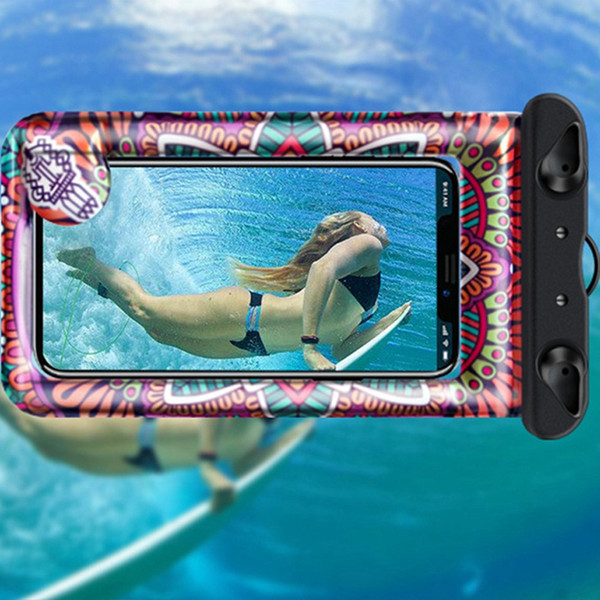 Waterproof Phone Diving Case Cartoon Printed Sealed Pouch Dry Bag Cover Floating Gasbag Inflatable 6.1 Inch Hanging