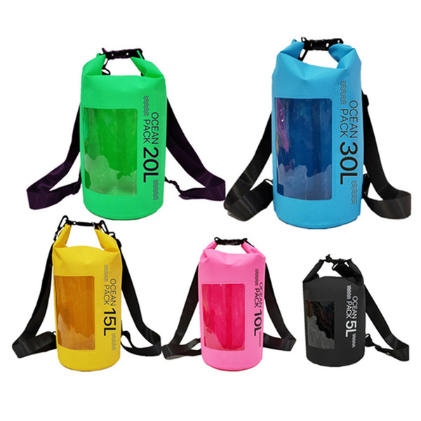 5L-30L Summer Travel Waterproof Bucket Unisex Dry Drifting Bag PVC Dry Storage Boys Fashion Beach Backpacks Sport Outdoor Packs