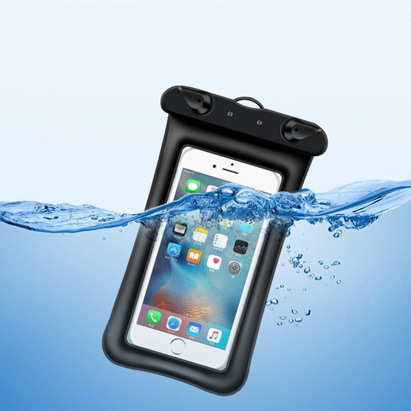 Inflated floating waterproof phone pouch universal dry bag 30M underwater sealed clear screen mobile carrying pack