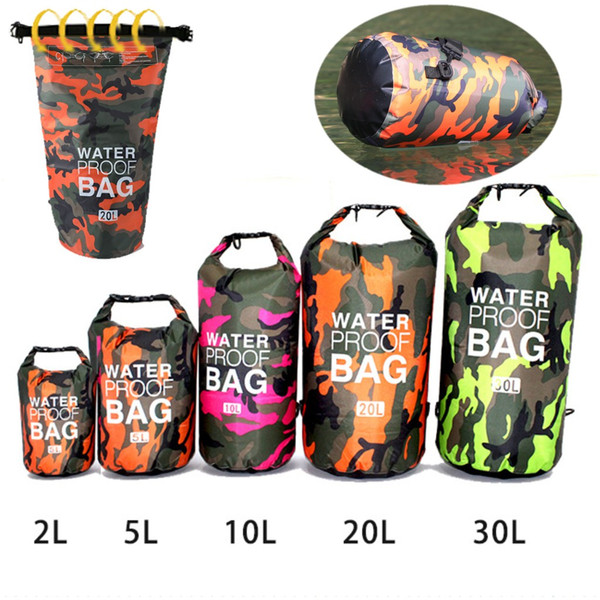 Outdoor Camouflage Waterproof Dry Bag PVC Bucket Pouch for kayak Drift Swimming Floating Boating Travel Kit Beach Storage Water Bags 2L-30L