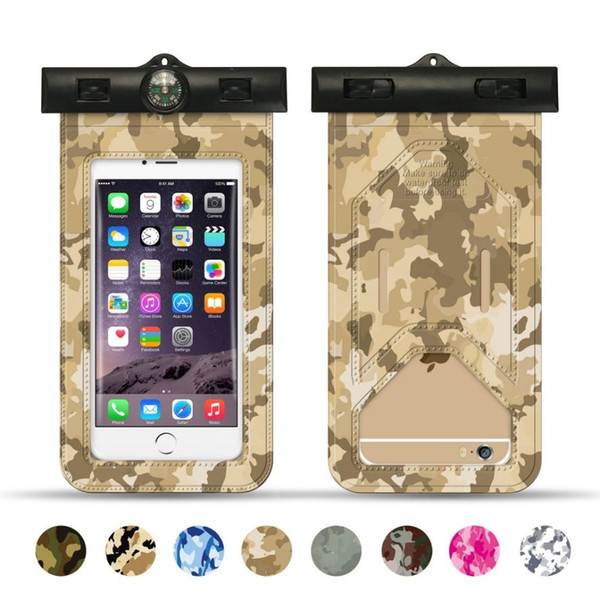 Camouflage Universal Cover Waterproof Phone Case For iPhone 7 6S Coque Pouch Waterproof Bag Case For Samsung Swim Waterproof Case (Retail)