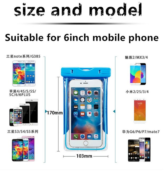 Waterproof bag professionally equipped mobile phone transparent PVC can be suspended rope can be armband with six colors to meet all kinds