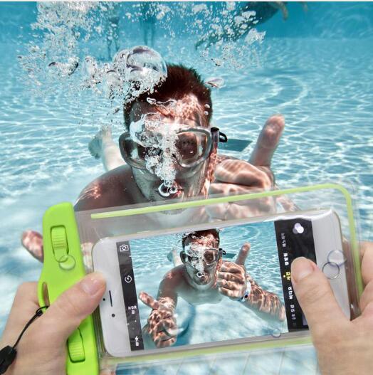 waterproof 20m transparent phone bag universal cellphone cover holster with neck strap dry diving swimming bags 6 inches