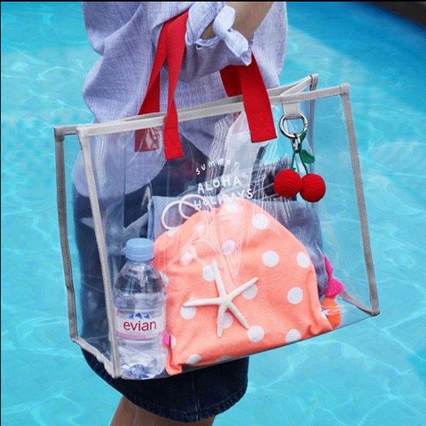 Fresh summer transparent PVC hand held swimming bag, fashionable travel bag, handbag, dry and wet separation bag