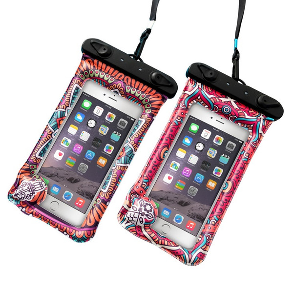 2018 new fashion pop boho style cartoon air bag floating waterproof mobile phone bag set inflatable mobile phone waterproof bag