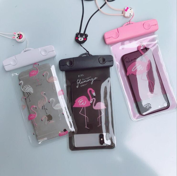 Cartoon Flamingo Waterproof Pouch Bag Cell Phone Case For iPhone Samsung Coin Purse Card Holder Storage Wallet Bag Free shipping