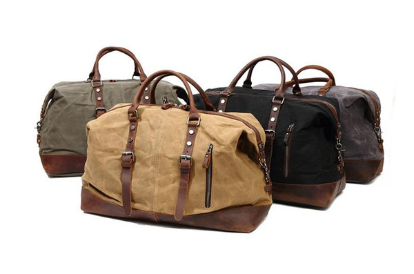 Duffel bag man retro style oil wax leather canvas bag 4 colour option large capacity canvas travel bag