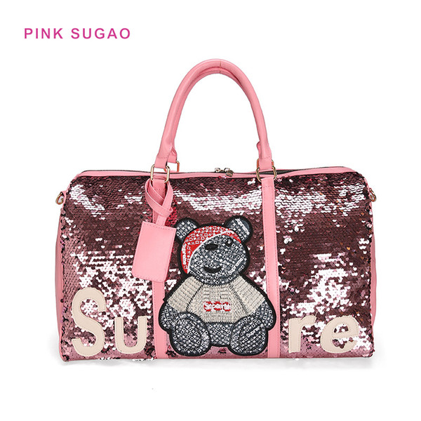 Pink sugao new fashion duffel bags luxury handbag women designer travel bag big cool sequin travel bag factory wholesales bear printed