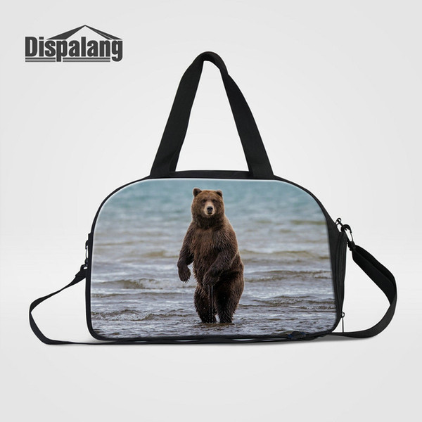 Canvas Men's Travel Bags Carry On Luggage Bag Bear Zoo Animal Printed Duffle Bag With Shoes Pocket Medium Weekend Bags High Quality Hand Bag