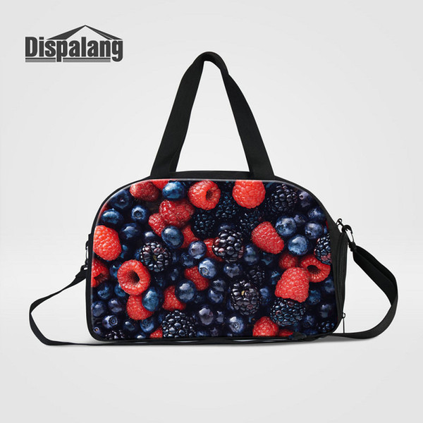 Women's Travel Bags Bolsa Feminina Female Canvas Weekender Handbags Fruit Pattern Medium Organizer Duffle Bag With Shoes Pocket Girls Duffel