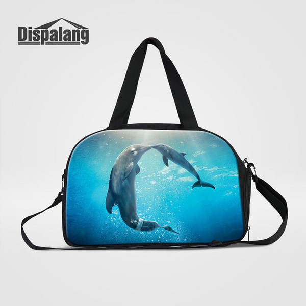 New Fashion Women Handbag Casual Canvas Travel Duffle Bags 3D Animal Dolphin Printing Shoulder Bag Luggage Weekend Bag Overnight Duffel Bags