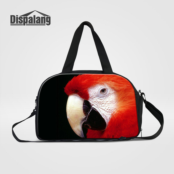 Cute Parrot Animal Printing Women Canvas Duffle Bag With Shoes Pocket Bird Pet Design Teens Weekend Bags Girls Overnight Gym Sport Hand Bags