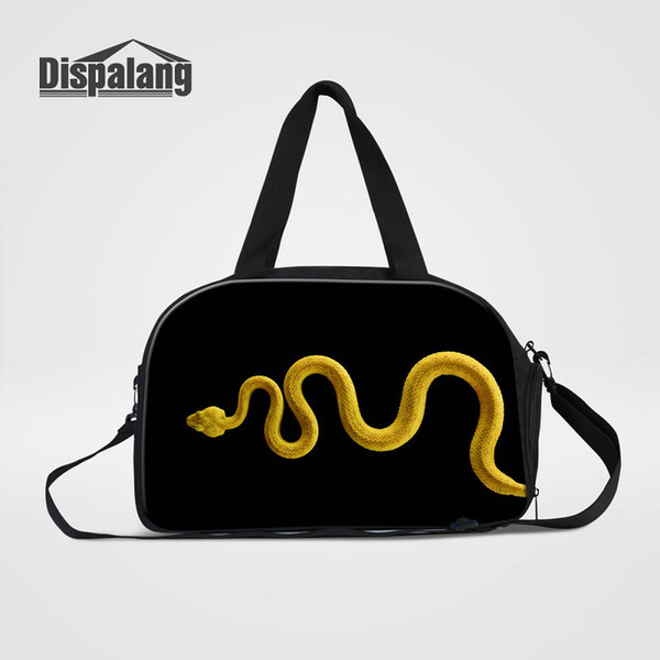 Men Canvas Traveling Bag Animal Snake Printing Weekend Overnight Bags With Zipper For Students Male Portable Gyms Cloth Duffle Shoulder Bags