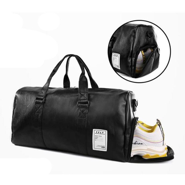 Travel Bag Black Large Capacity Luggage Duffel Totes Handbag Leather Shoulder Bag Crossbody PU Mens Fitness Storage Package