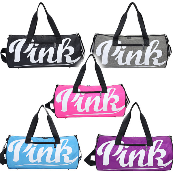 Women Handbags PINK Letter Handbags Large Capacity Travel Duffle Shoulder Bags Striped Waterproof Beach Bag 5 Colors