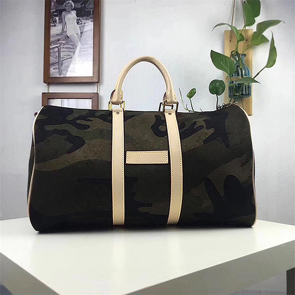 CAMO LUXURY And Fashion Brand KEEPALL BANDOULIERE 45 DUFFLE CAMOUFLAGE HAND BOSTON BAG RED M43466 BANDOULIERE Man And Women Duffel Bags