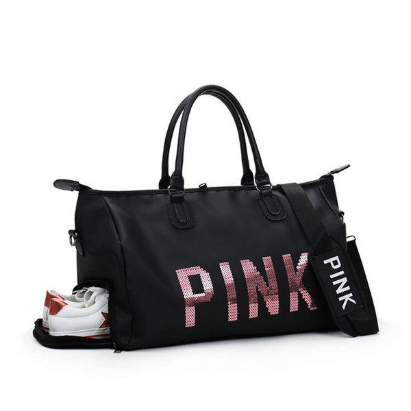 New Sequins Love PINK Gym Fitness Sports Bag Shoulder Crossbody Shoes Bags Women Tote Handbag Travel Duffel