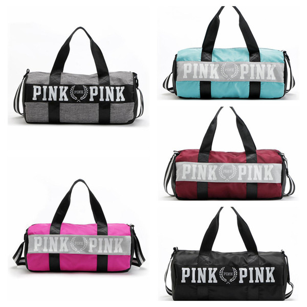 5 Colors Pink Letter Handbags Secret Shoulder Bags Unisex Large Capacity Travel Striped Luggage Bags Waterproof Duffel Bags 10pcs