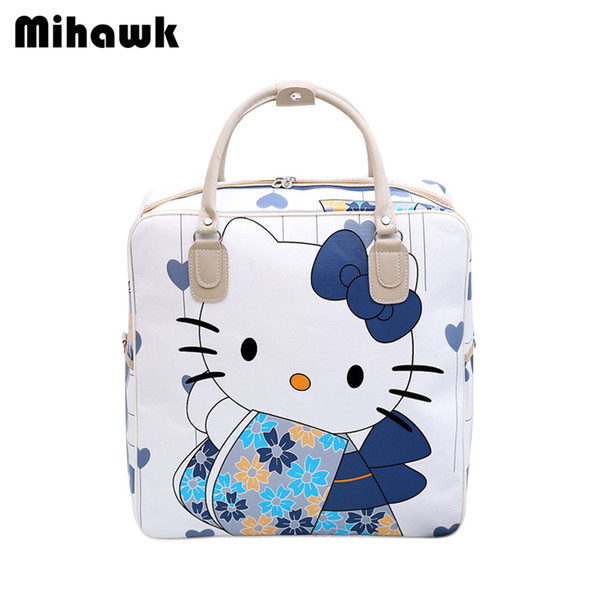 Mihawk PU Leather Hello Kitty Cat Travel Bags Women's Cute Luggage Pouch Shoulder Girls Clothing Lovely Duffel Tote Accessories