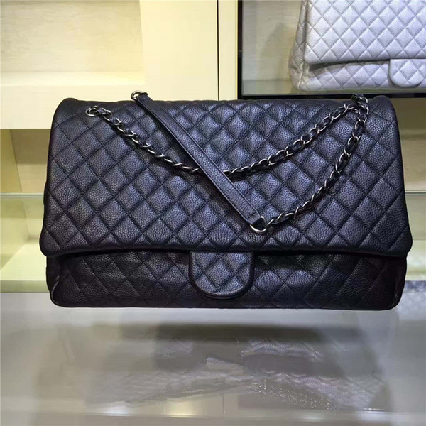 High quality classic design XXXL plaid chain fashion women diamond lattice shoulderbag real leather duffel bags travel bag 46cm