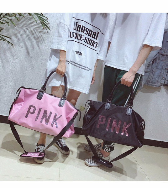 New Men Women Pink Canvas Handbags Love Pink Travel Storage Bag Organizer Large Fashion Sports Casual Beach Exercise Luggage Bags Tote