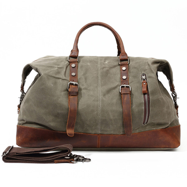 New arival large capacity canvas and full-grain leather Duffel Bags waterproof handbag with Shoulder strap travel bags