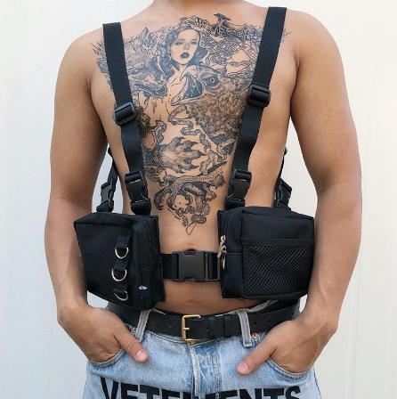 2019 New Men Tactical Functional Vest Hip-Hop Streetwear Bag Harness Chest Rig Bag Unisex Oxford Two Pockets Women Waist Fanny Pack