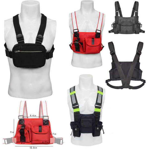 Adjustable Tactical Vest Chest Rig Radio Chest Harness Holster Walkie Talkie Pouch Bag Sports Outdoor Reflective Strip Oxford Cloth Packe