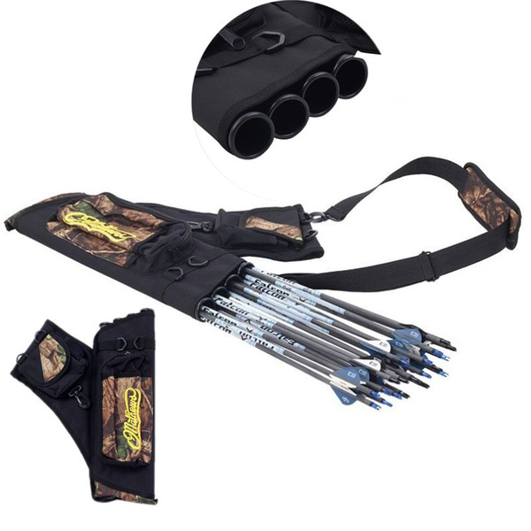 Four Tubes Hunting Pouch Outdoor Back Shoulder Bags Camo Black Canvas Archery Bow Arrow Case Pot Sac Holder Package Belt Quiver Strap Bag