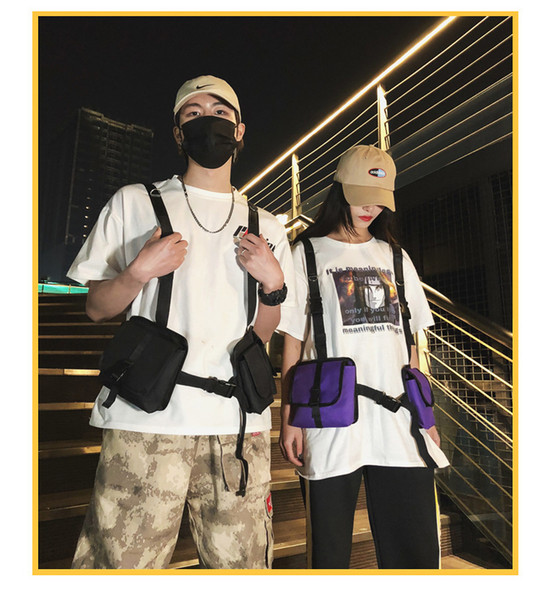 Men Tactical Functional Vest Hip-Hop Streetwear Bag Harness Chest Rig Bag Unisex Oxford Two Pockets Women Waist Fanny Pack 501