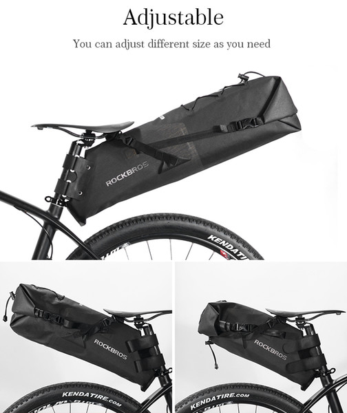 Waterproof Bike Bicycle Saddle BagROCKBROS Reflective 10L Large Capacity Foldable Tail Rear Bag Cycling MTB Trunk Pannier Black