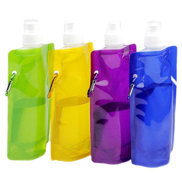 Useful 480ml Folding Water Bag Hiking Camping Sport Portable Silicone Soft Drink Bottle Convenient