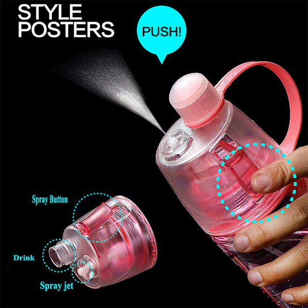 Multifunctional Spray Water Cup Sports Drinking Bottle 4 Color 400 ML PC Spray Water Bottle Portable Creative Sport Cooling