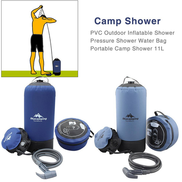 11L PVC Outdoor Inflatable Shower Pressure Water Bag Lightweight Bathing Travel Water Storage Portable Camping Shower Bag