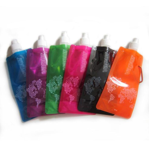 outdoor sports bottle 480ml Portable Folding Plastic Water Bag for Mountain Climbing Camping 1pcs