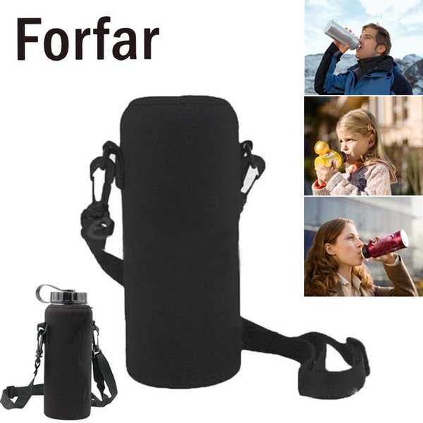 Forfar Black 750ML Neoprene Water Bottle Shoulder Carrier Insulated Cover Bag Holder Strap Travel Useful Drink Sport Water Bag