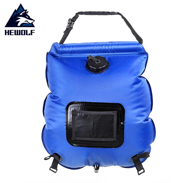 Hewolf 20L Summer Outdoor Folding Solar Heating Water Bag With Thermometer Camping Hiking Travel Portable PVC Shower Bag