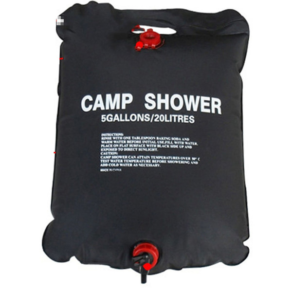 20L / 5 Gallons Solar Energy Heated Camp Shower Bag Outdoor Camping Hiking Utility Water Storage PVC Black Shower Water Bag