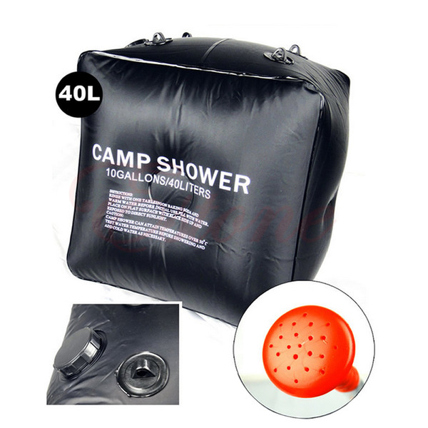 Outdoor Camp Shower Water Bathing Bag Black Hiking Folding Solar 40L 10 Gallons