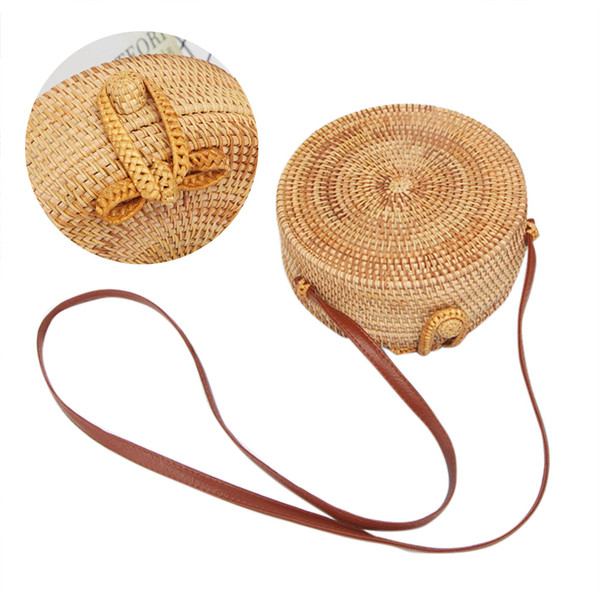 Women Bag Sweet Bohemian Women Shoulder Crossbody Bag Straw Beach Round Rattan for Coin Money Cards