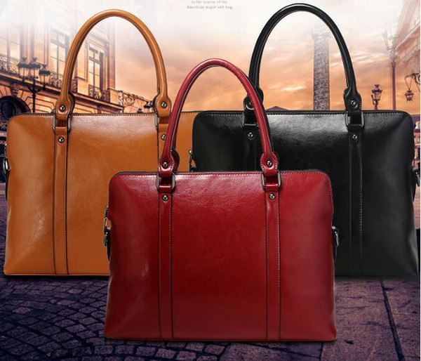 14 Laptop Bag 100% Genuine Real Leather Fashion Women Handbag Ladies OL/Business Shoulder Tote Messenger Bag Purse Satchel Black Wine red