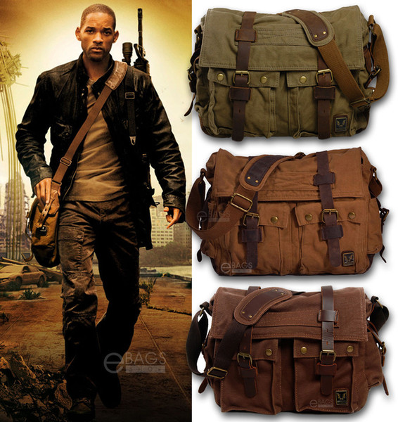 Men's Vintage Canvas Leather Military X-Large 15 Laptop Shoulder Messenger Bag Crossbody Satchel Outdoor School Bags Tactical Bag