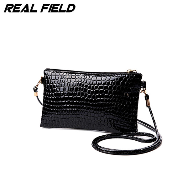 Real Field Women Clutch Bags Vintage PU Leather Crocodile Pattern Envelope Shoulder Ladies Small Messenger Handbag Female Wallet