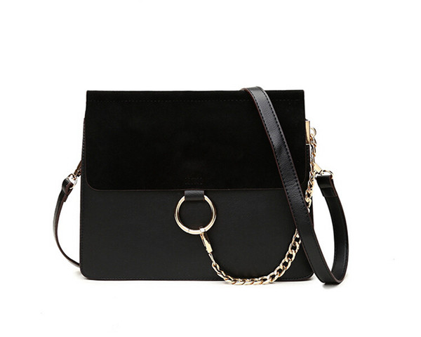 2018 Hot sale metal ring chain designer women handbags PU leather shoulder bags women messenger bags